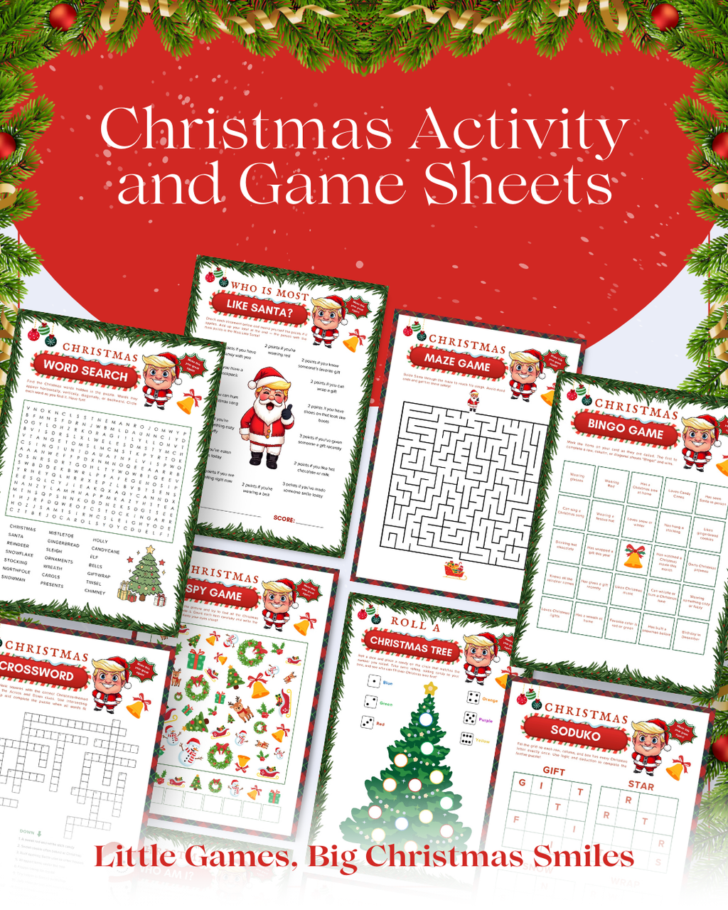 Christmas Activities & Games for Kids – Printable Holiday Worksheets, Classroom Games, I-Spy, Mazes, Crossword, Party Bundle PDF